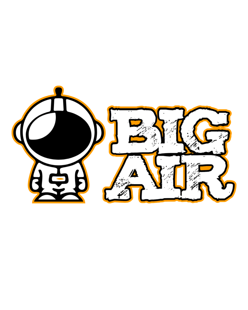 Big Air logo featuring a bold white and orange astronaut graphic next to distressed text reading "Big Air"—representing Big Air Trampoline Park, a proud sponsor of the 2nd Annual Father's Day Community Cookout in Duncan, SC.